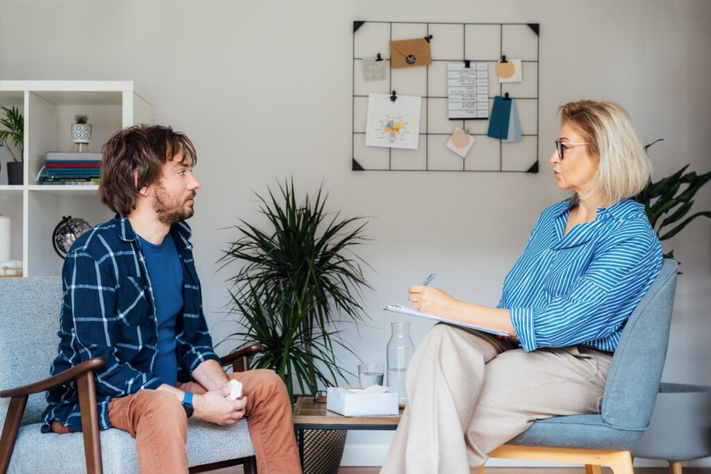 Man Seeing A Therapist Who Struggles With Alcohol Related Brain Damage